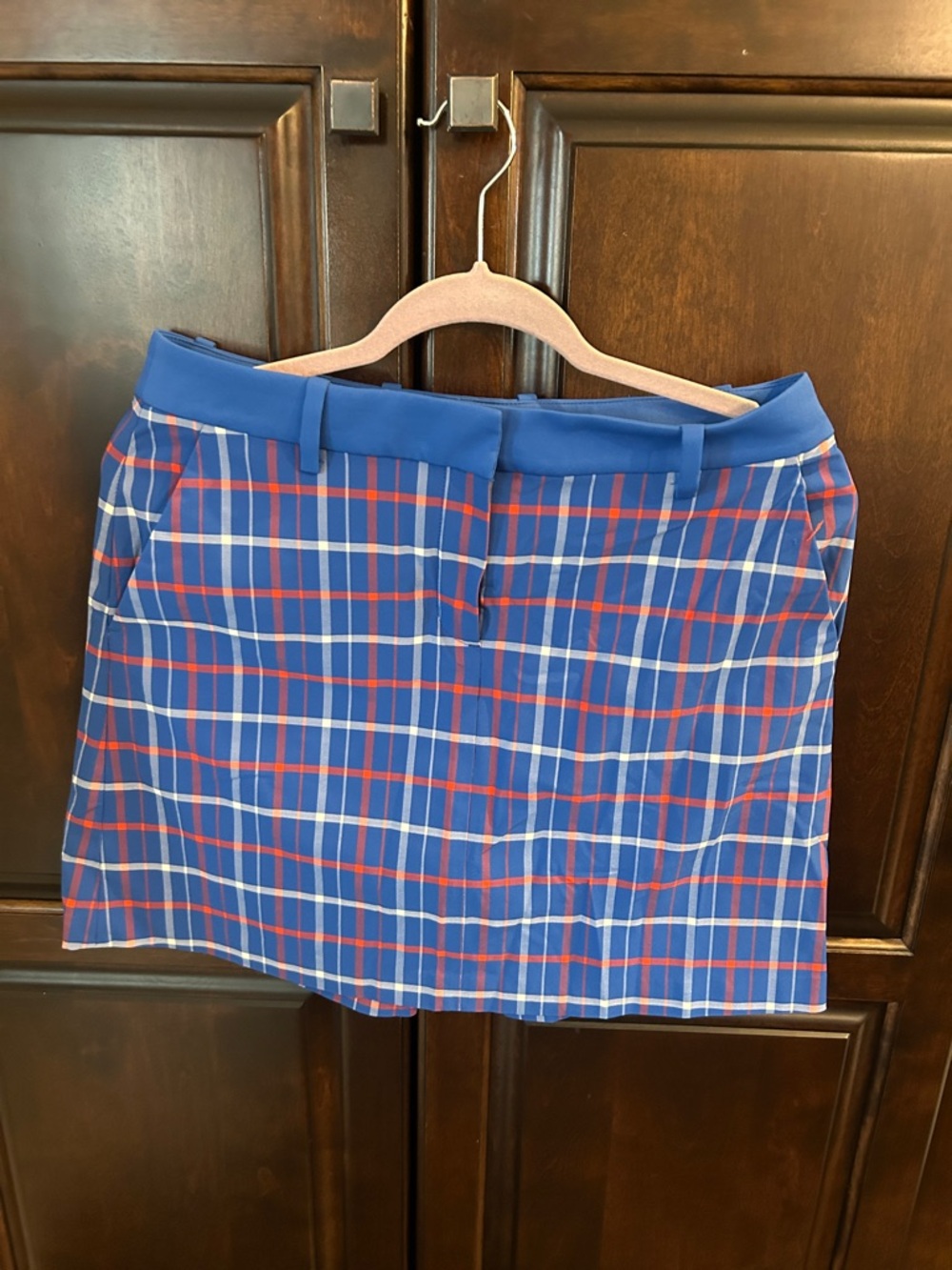 Tory Sport Navy Plaid Mini Skirt with Red and White Checks